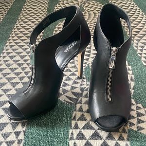 Michael Kors Zip Front Stiletto Heels | Black Leather | Size 8